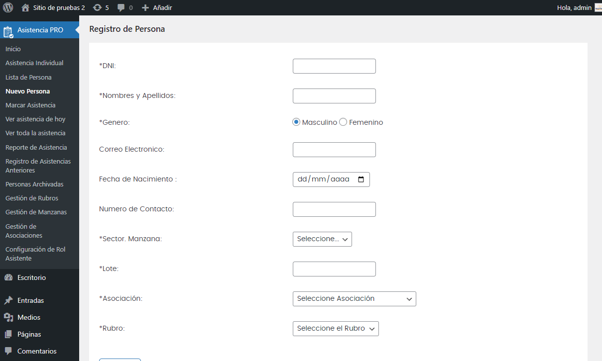P15 PRO Control de Asistencia Sectorial