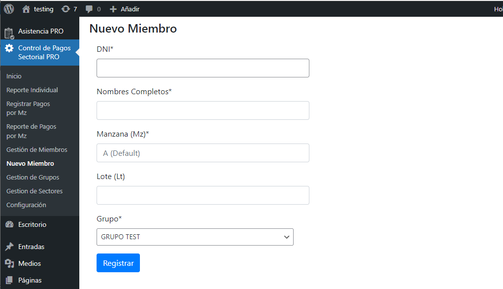 P17 PRO Control de Pagos Sectorial
